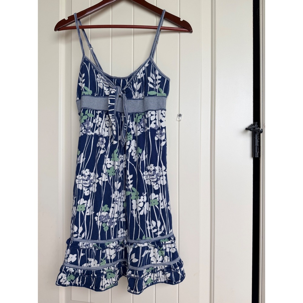 Abercrombie & Fitch Dress Women S Blue Floral Y2K Tiered Ruffle Cotton Mini - Picture 1 of 8